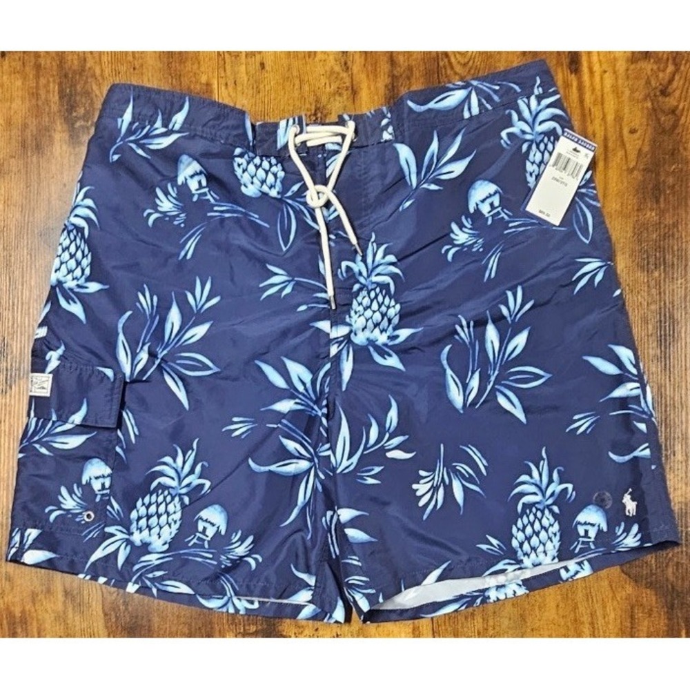 Polo Ralph Lauren Men's 2XB Blue/White Pineapple Print Swim Trunks NWT